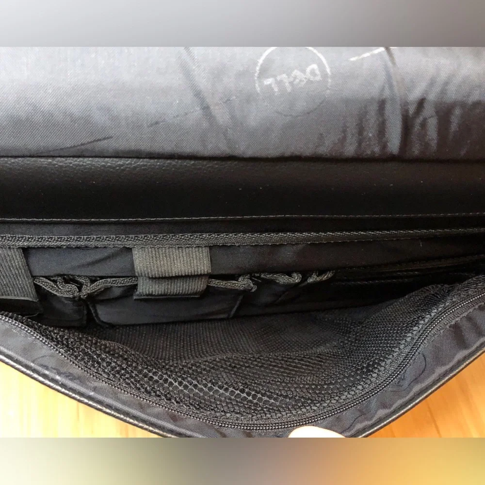 Vintage Dell Unisex Faux Black Leather Laptop Briefcase, with Strap, 16”x13”x4”